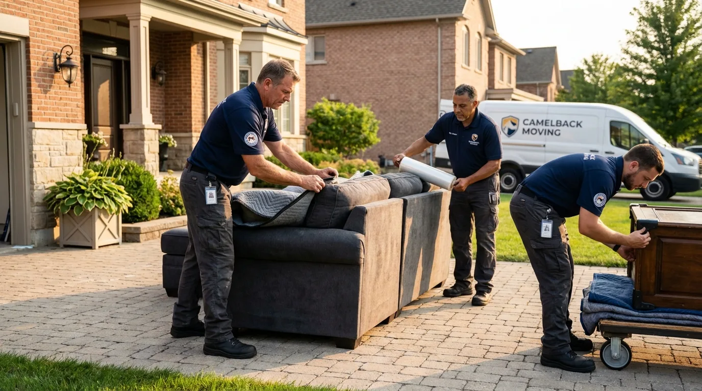 Large estate moving crew wrapping furniture in Rome, GA